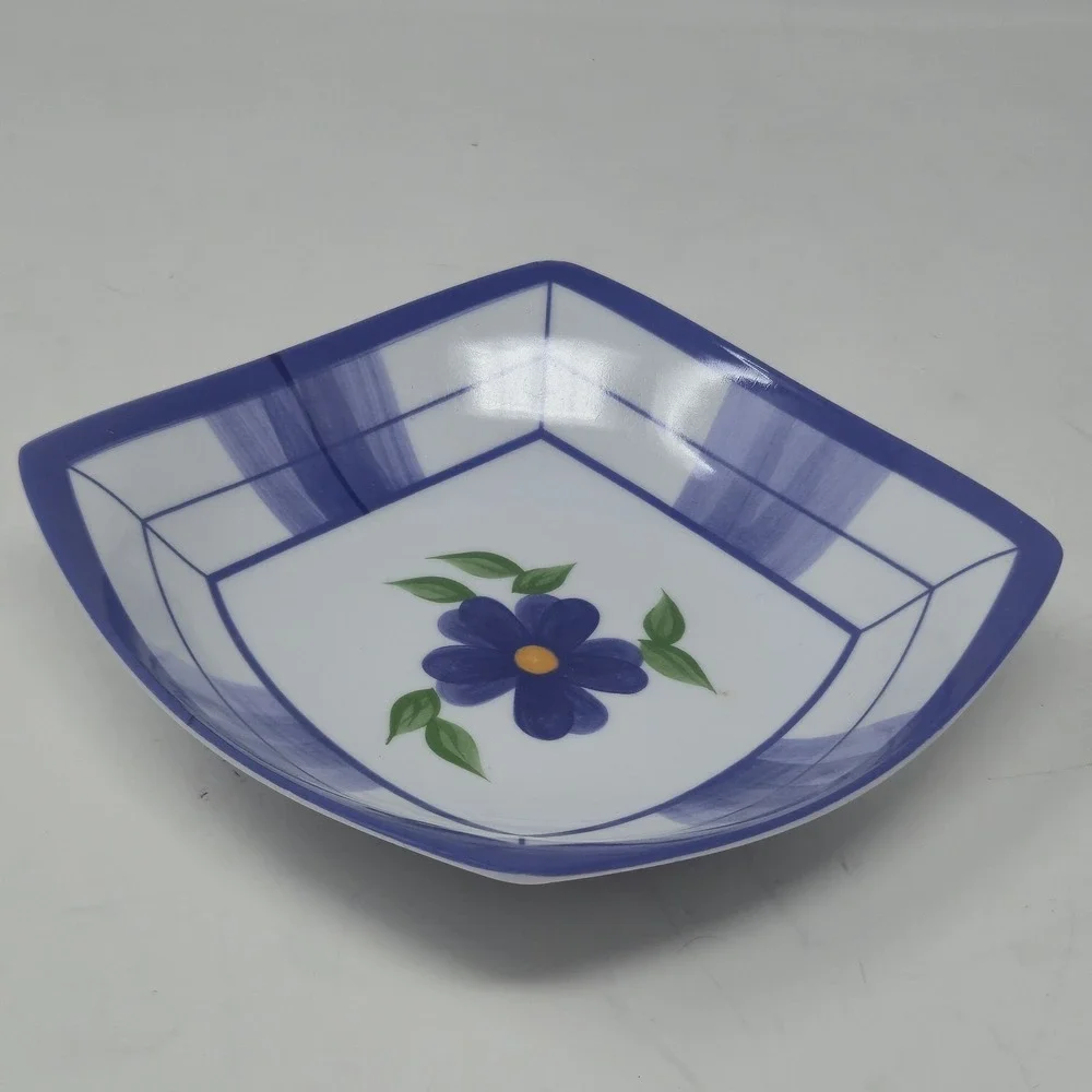 Vintage Reader Service Square Appetizer Plate Blue Floral Dish Boxed